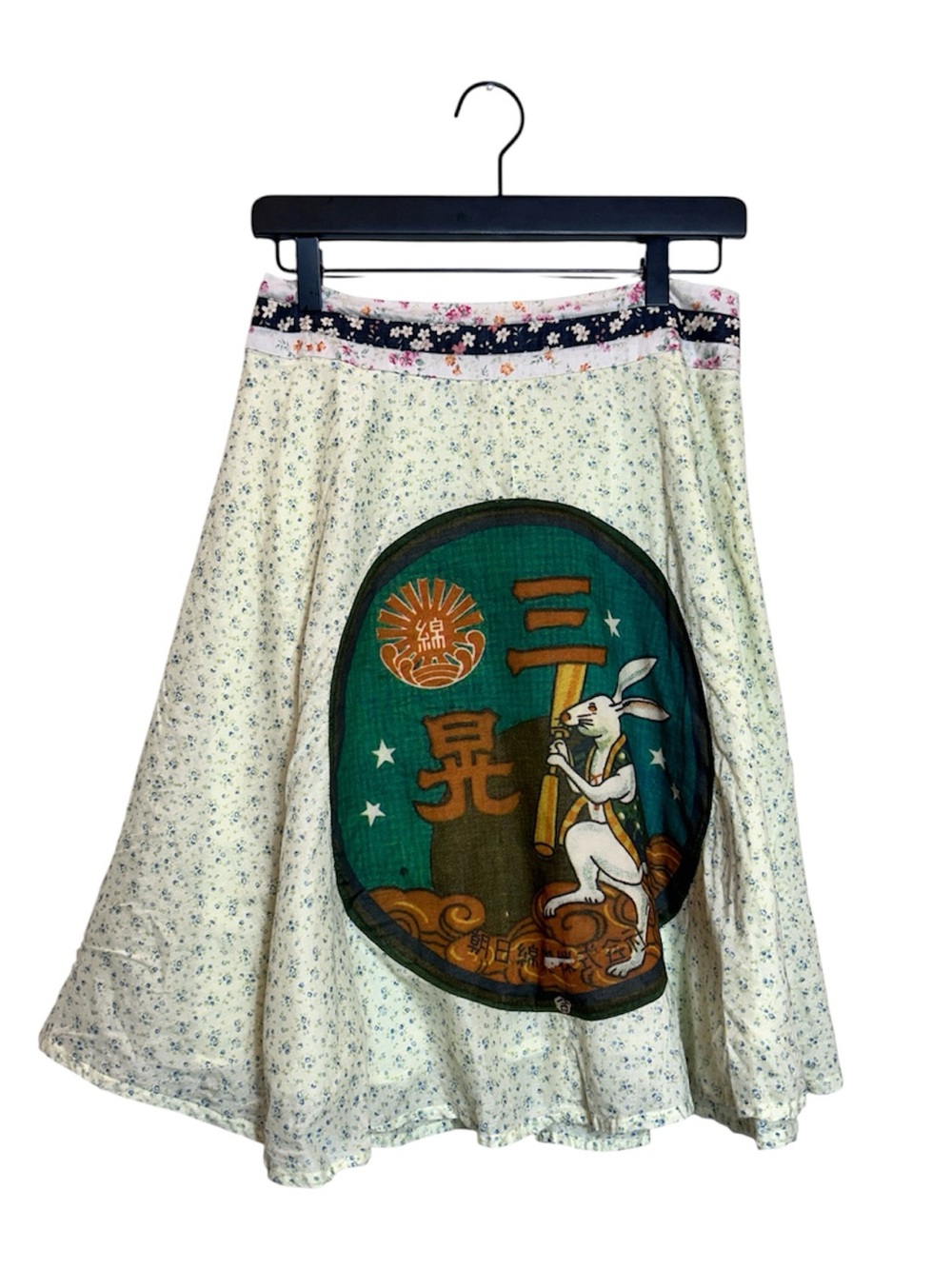 Custo Barcelona Cream Floral Circle Skirt with Rabbit Graphic